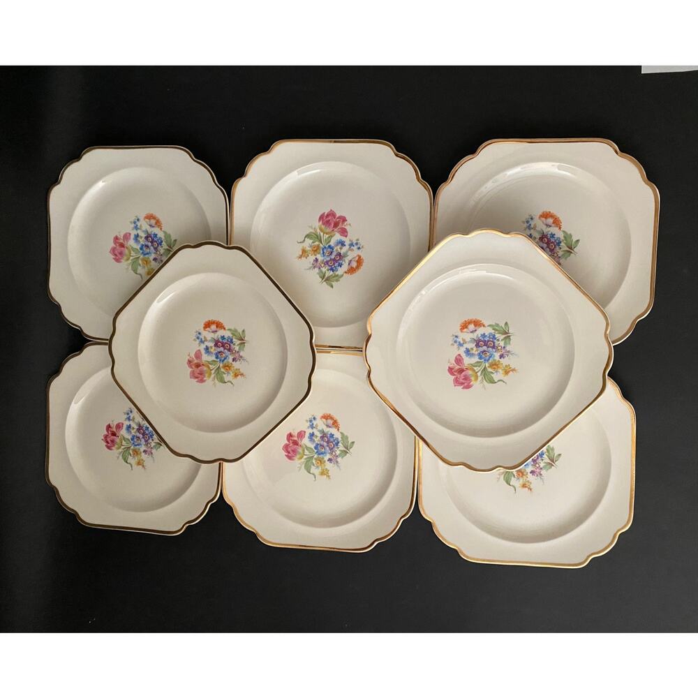 Set of 8 Harker Luncheon Salad Plates | Dresden Flowers Pattern | 1950s-60s